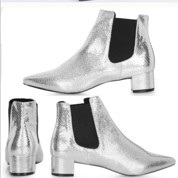 NEW Topshop Krazy Silver Snakeskin Chelsea Boot - Picture 2 of 14